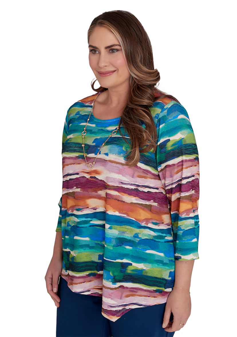 Plus Size Classics Watercolor Biadere Top