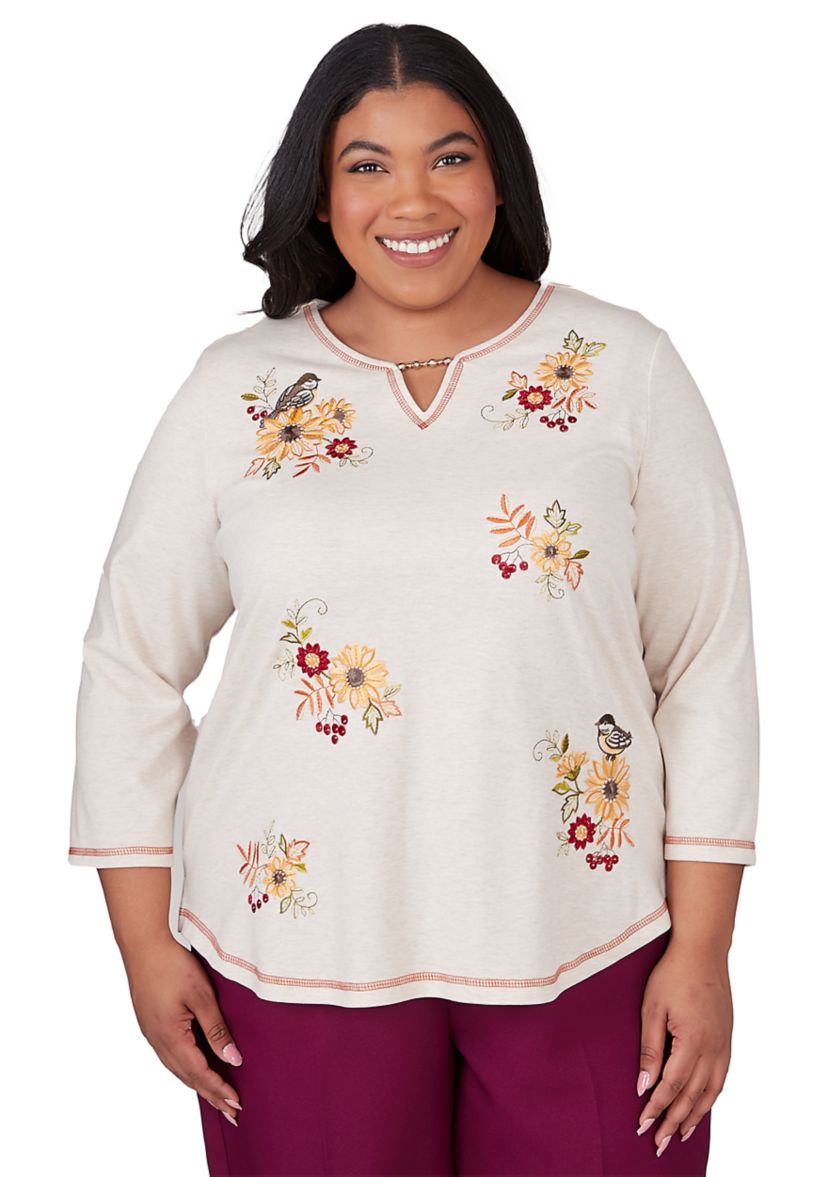 Plus Size Classics Sunflowers with Birds Top