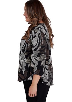 Plus Classics Textured Leaf Printed Top