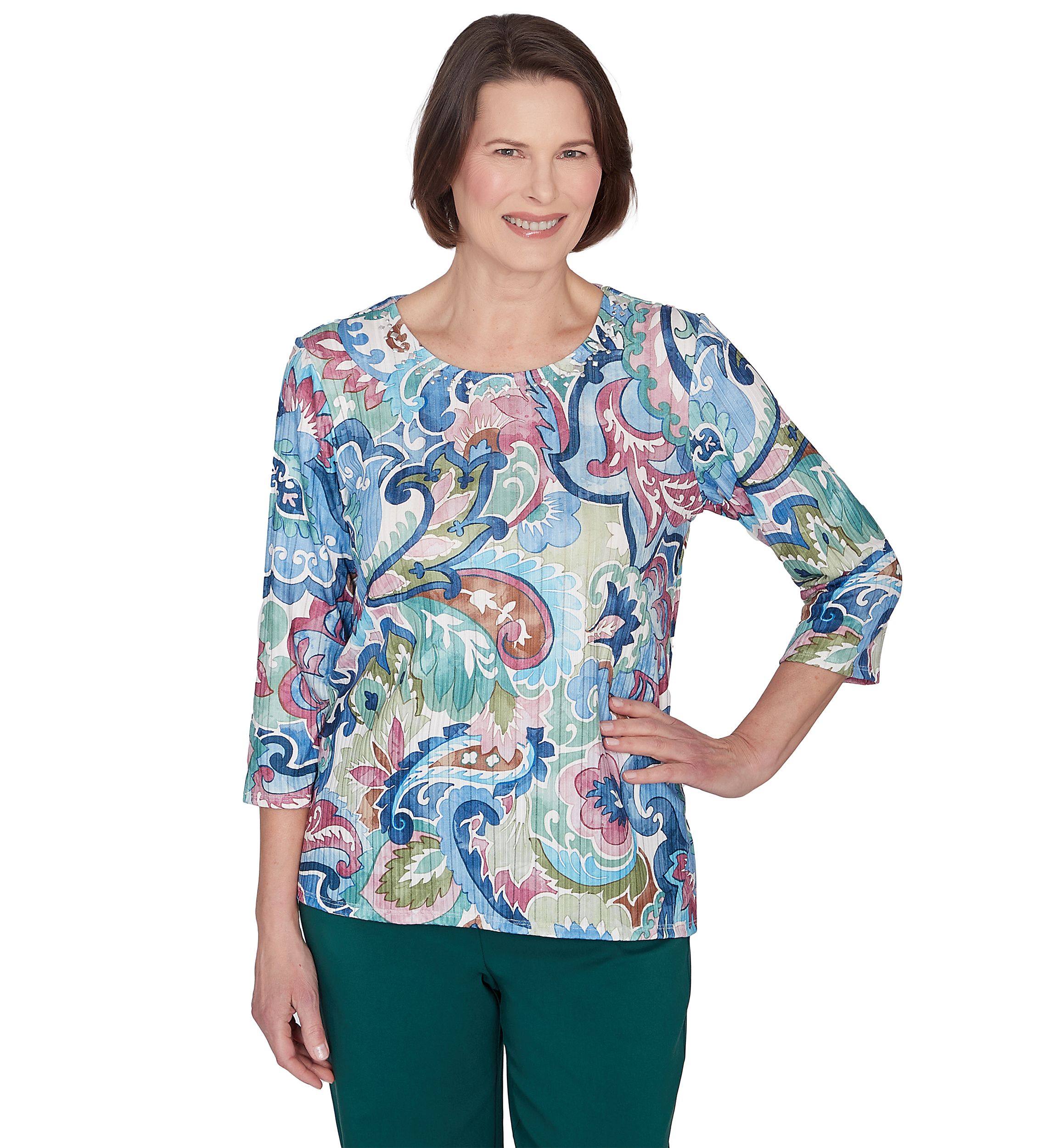Petite Classics Scroll Multi Colored Top