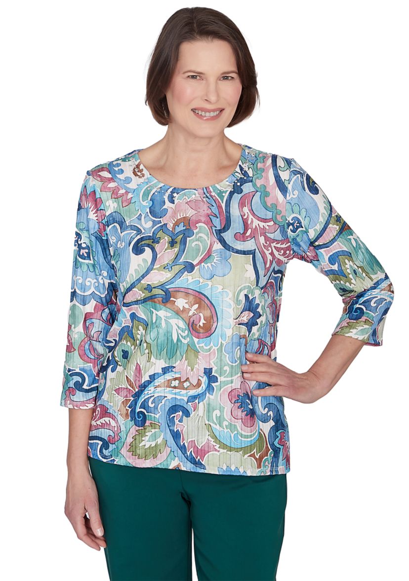 Petite Classics Scroll Multi Colored Top