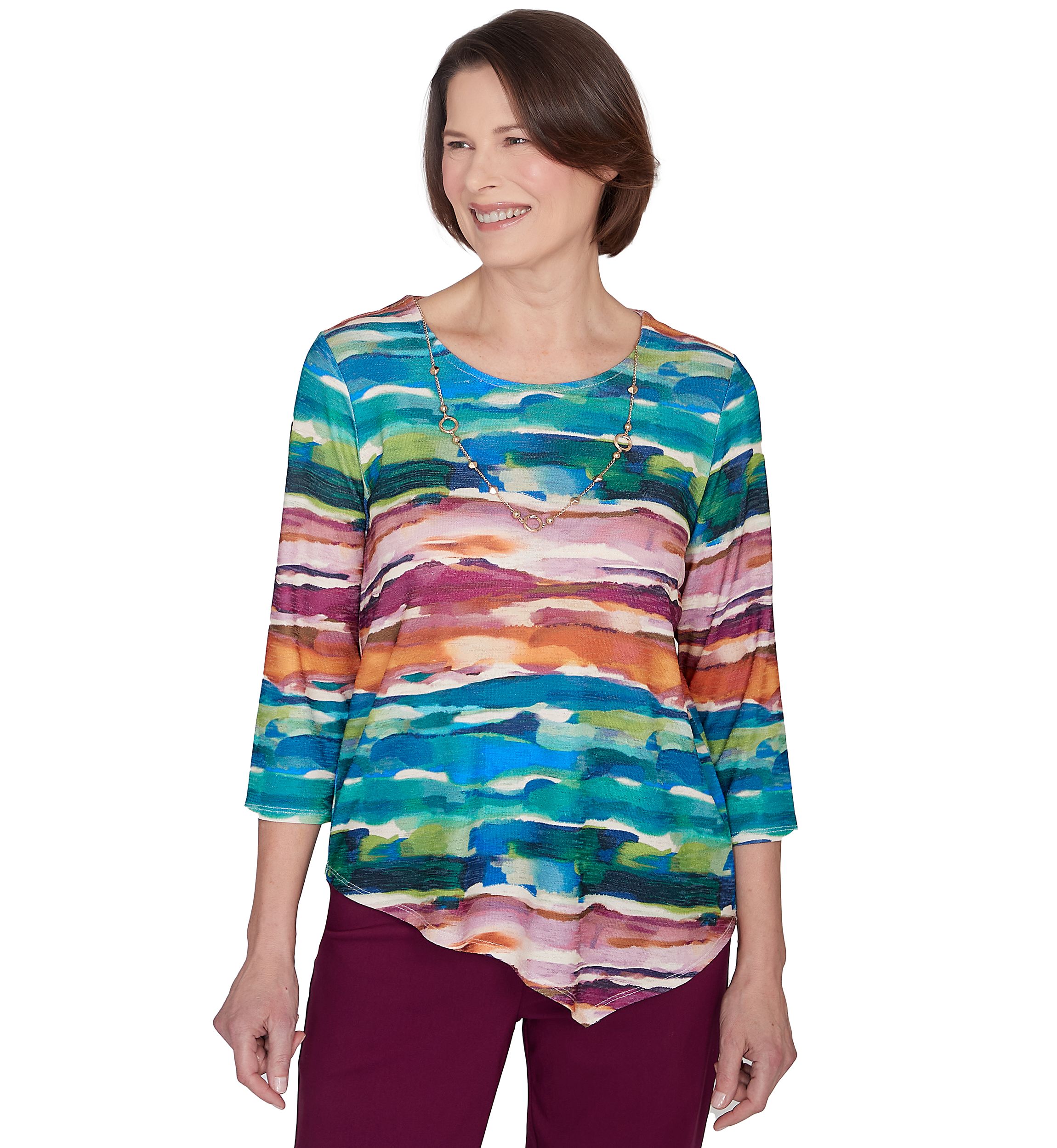 Petite Classics Watercolor Biadere Knit Top