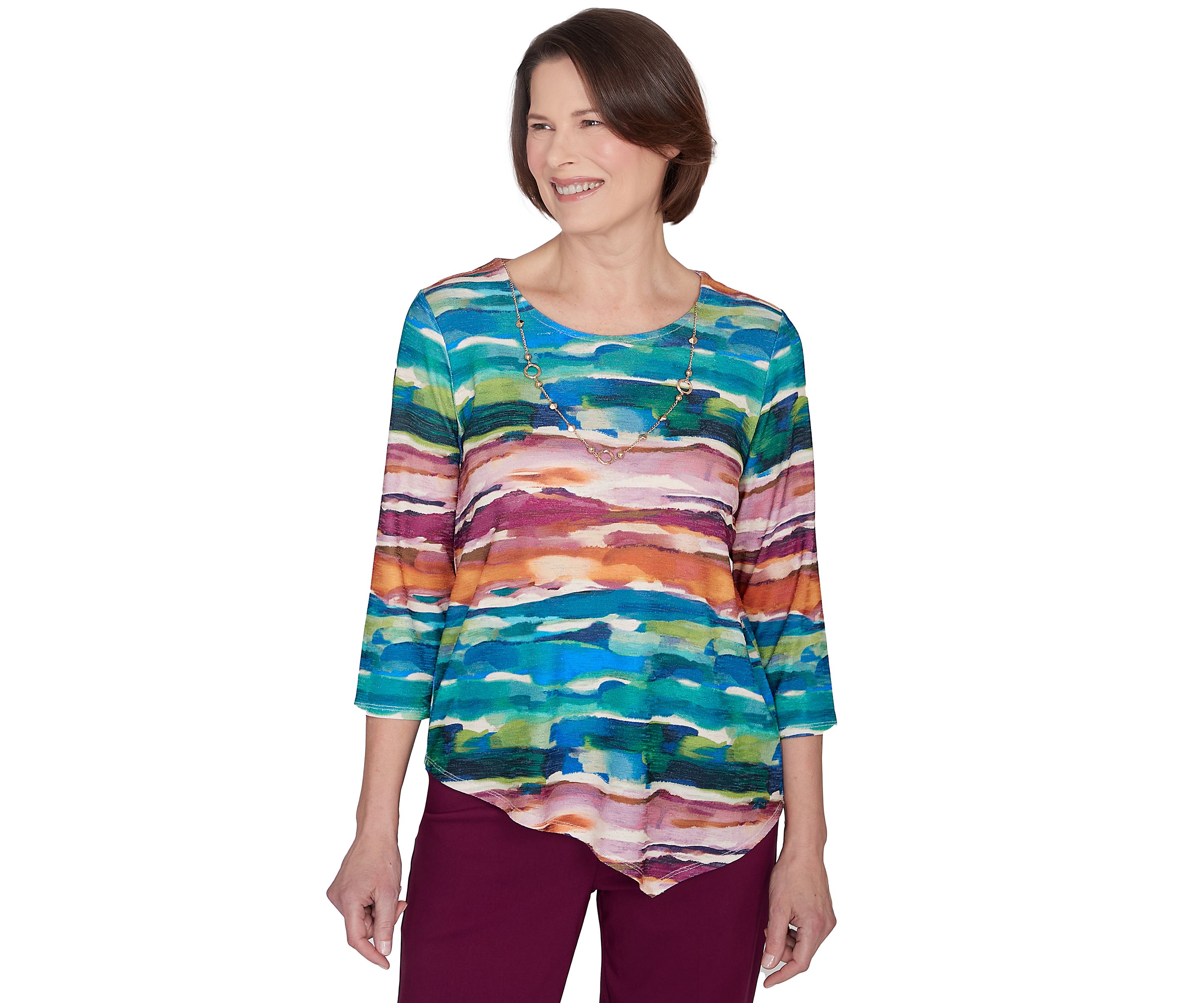 Petite Classics Watercolor Biadere Knit Top