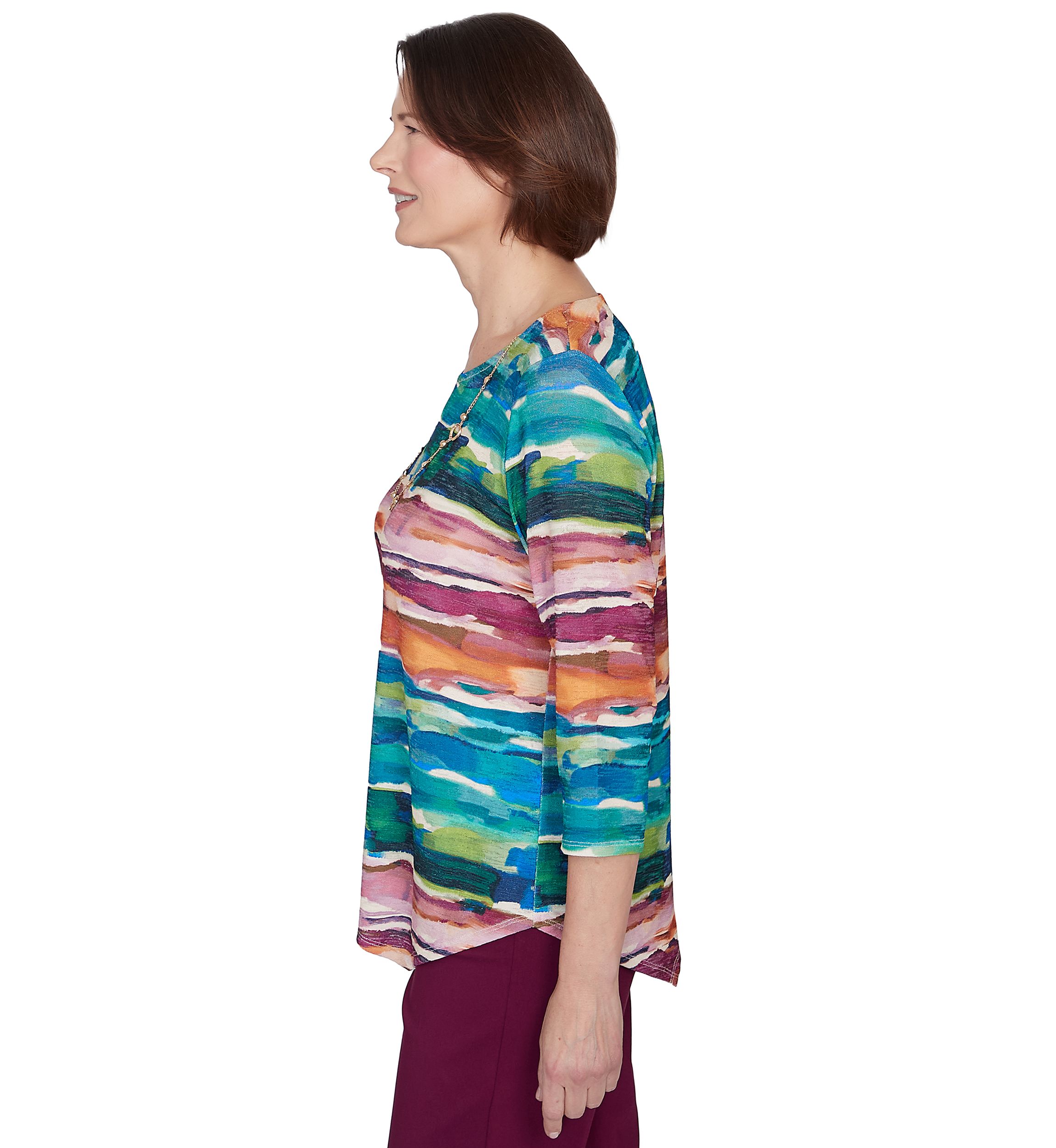 Petite Classics Watercolor Biadere Knit Top