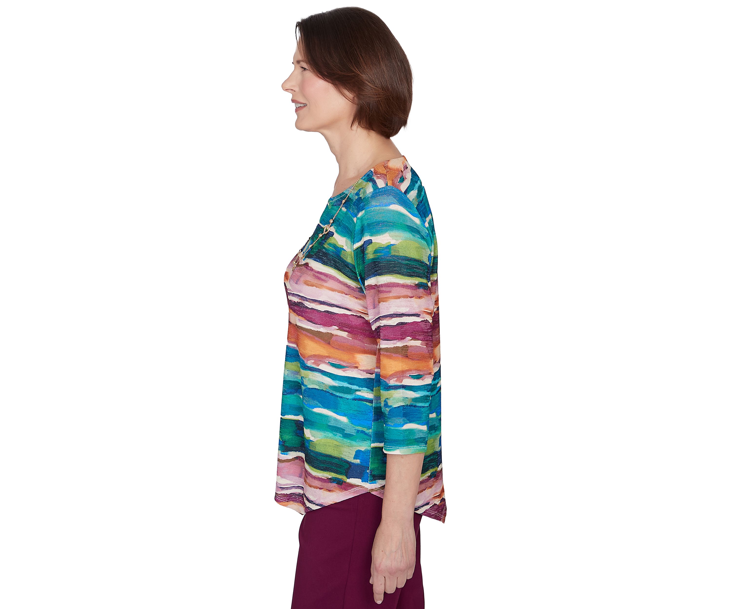 Petite Classics Watercolor Biadere Knit Top