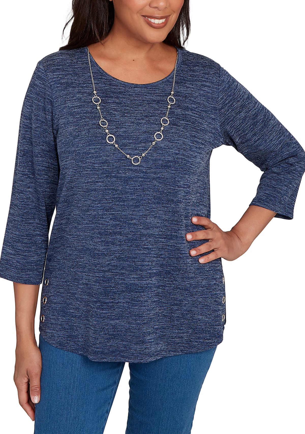 Womens Classics Melange Top with Necklace