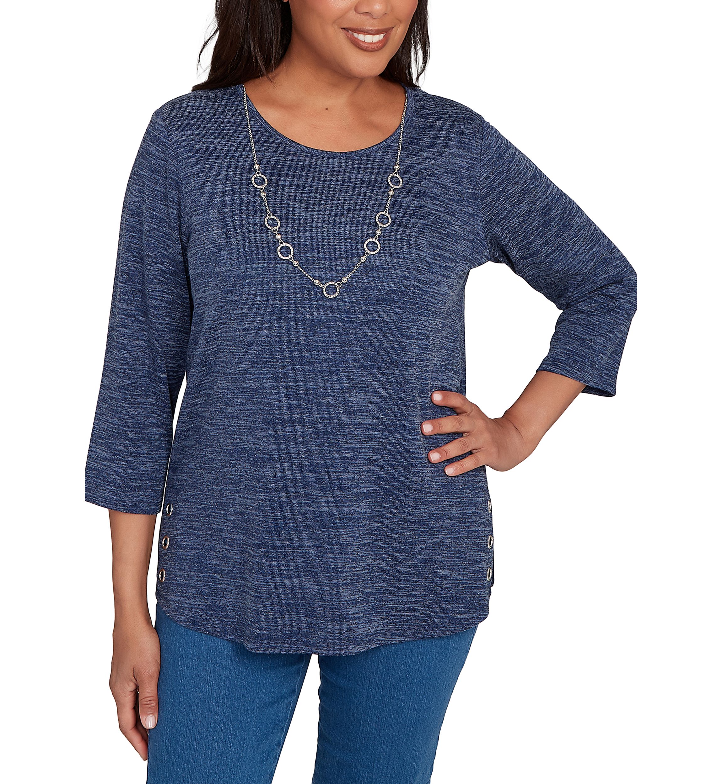 Womens Classics Melange Top with Necklace