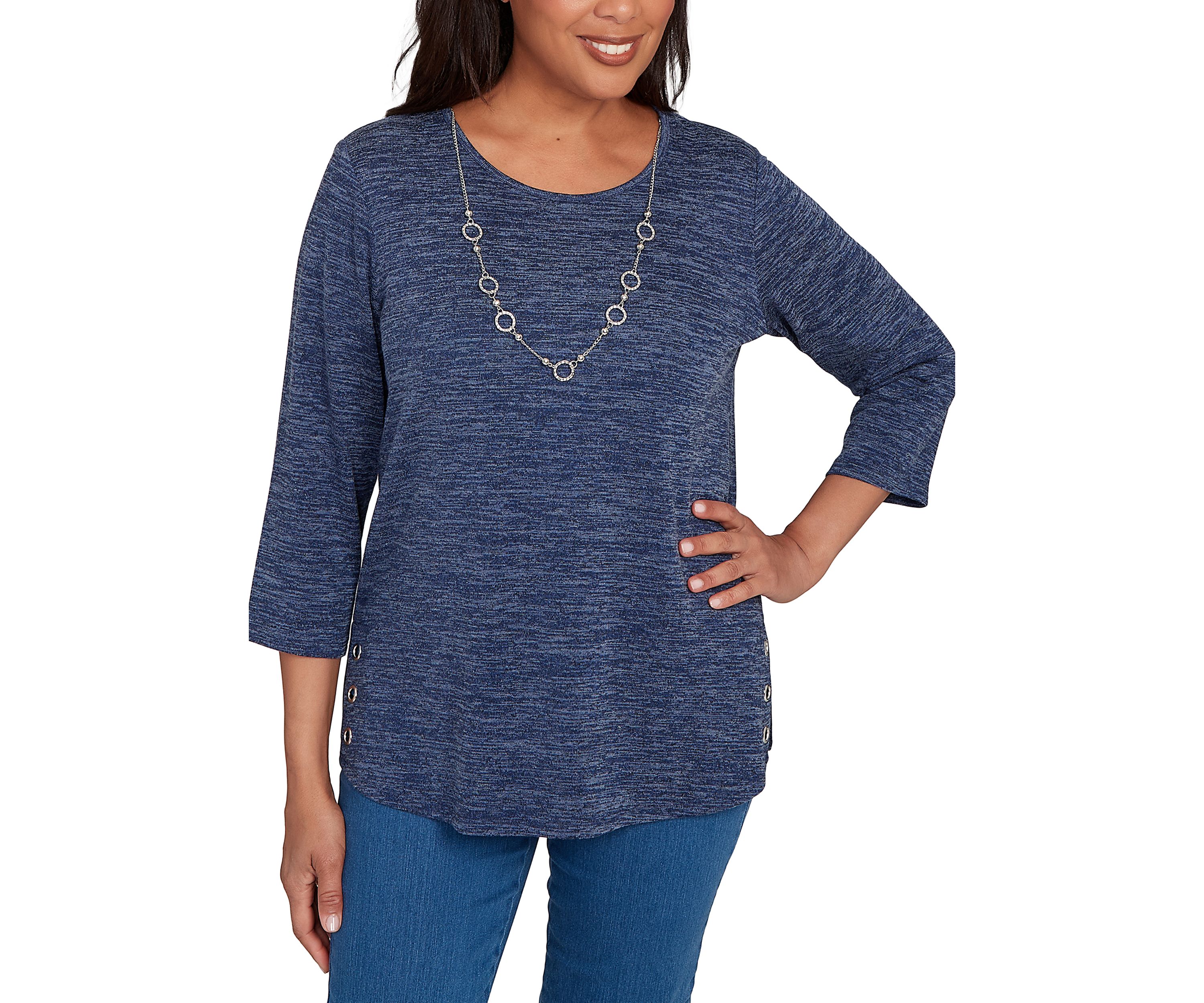 Womens Classics Melange Top with Necklace