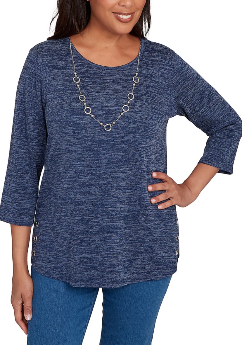 Womens Classics Melange Top with Necklace