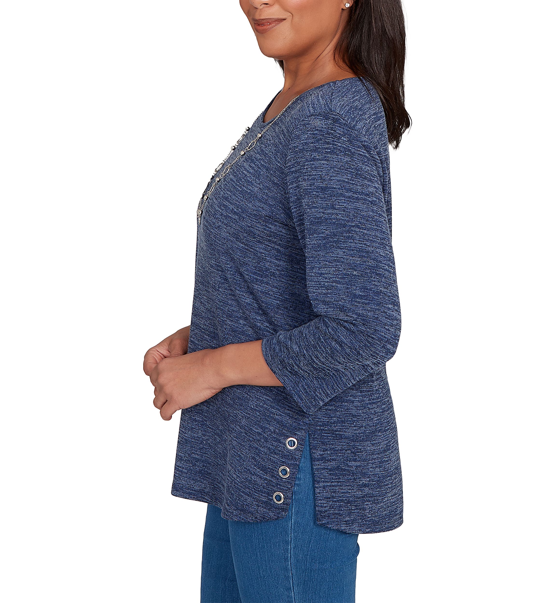 Womens Classics Melange Top with Necklace