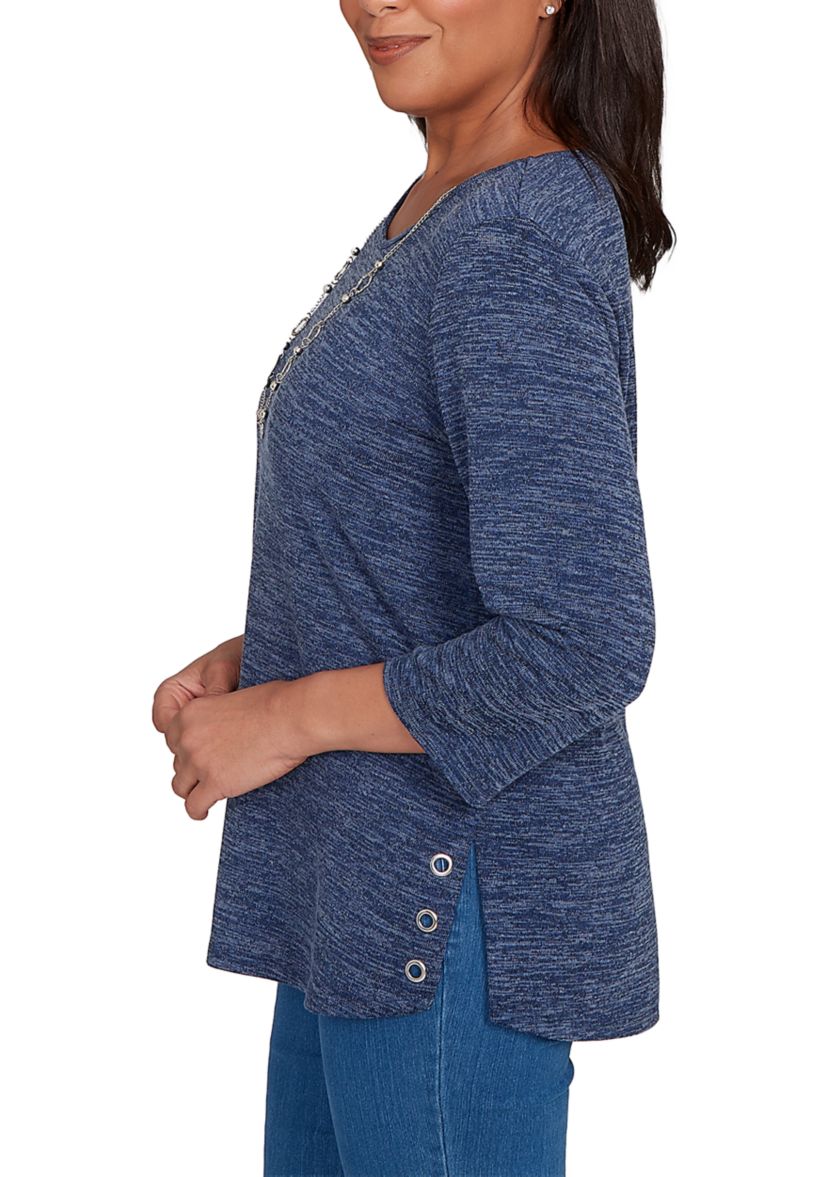 Womens Classics Melange Top with Necklace