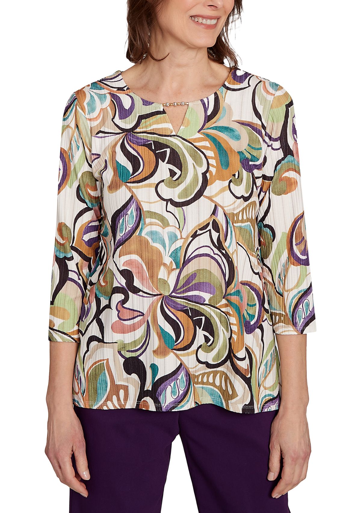 Womens Classics Abstract Scroll Top 