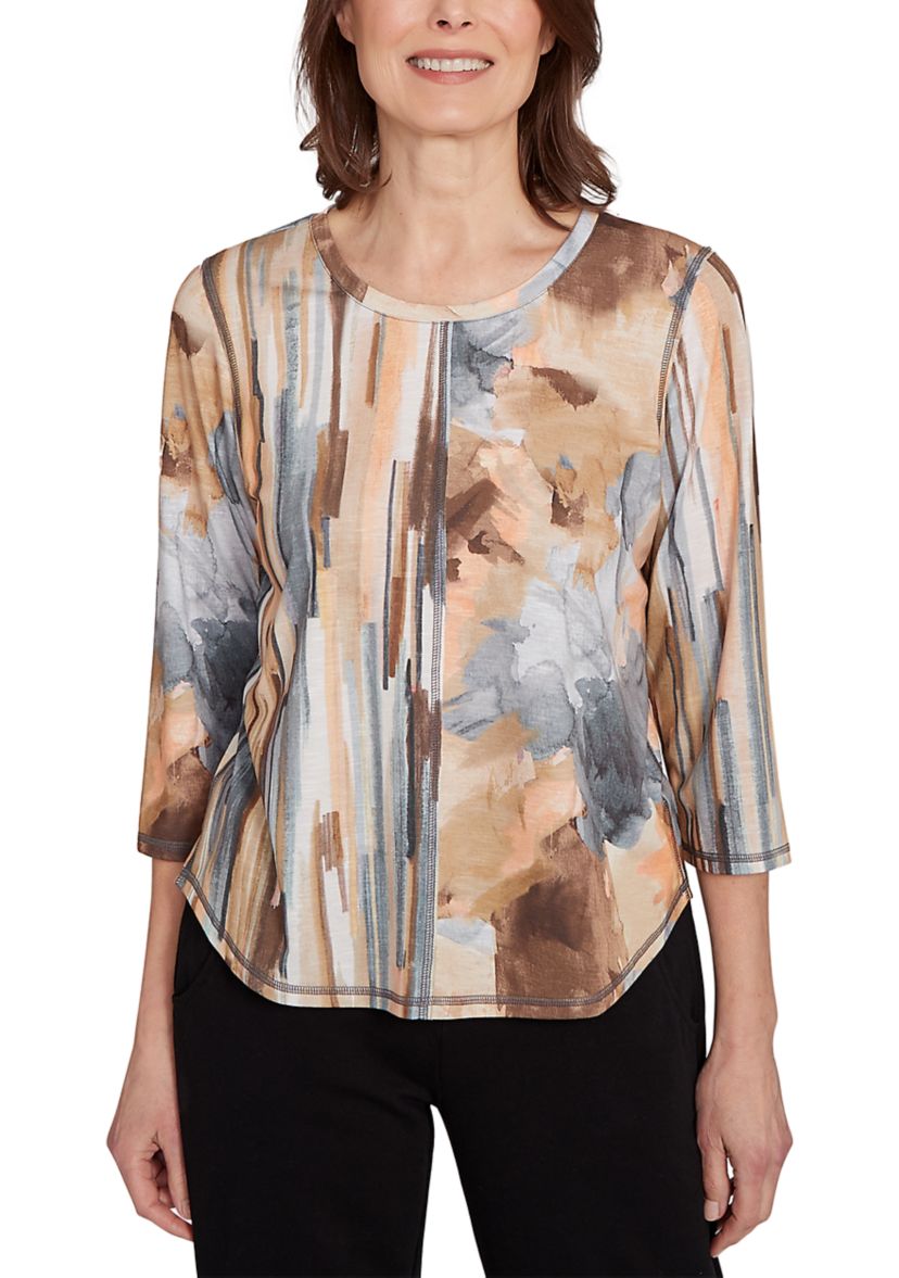 Womens Classics F5 Spliced Flower Stripe Top