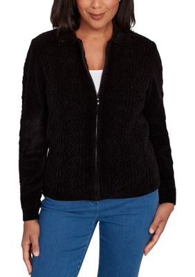 Alfred Dunner Women's Classics Zip Front Cardigan, Black, Small