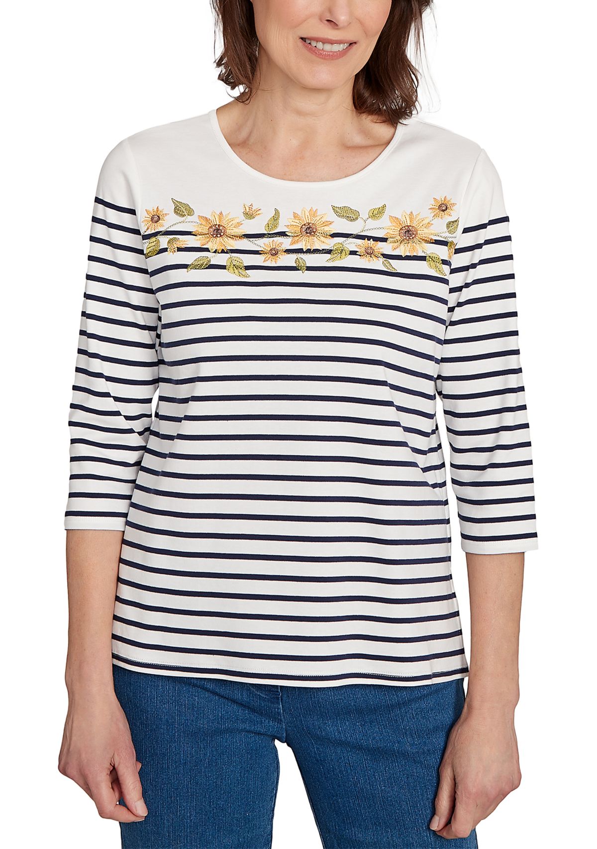 Womens  Classics Sunflowers Yoke Stripe Top