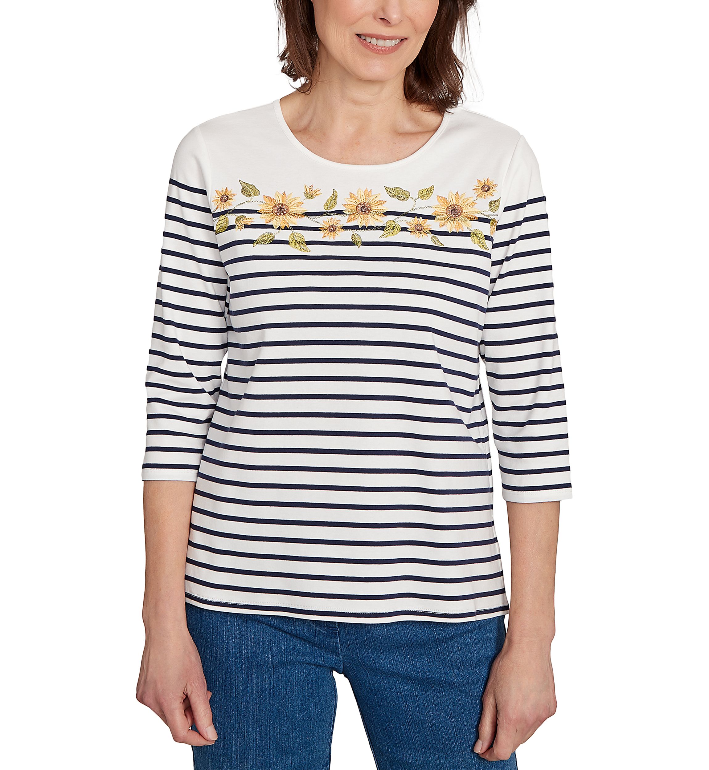 Womens  Classics Sunflowers Yoke Stripe Top