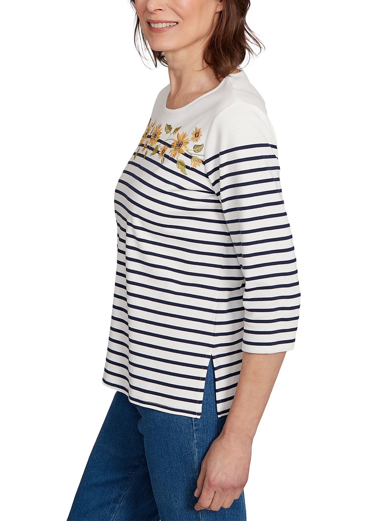 Womens  Classics Sunflowers Yoke Stripe Top