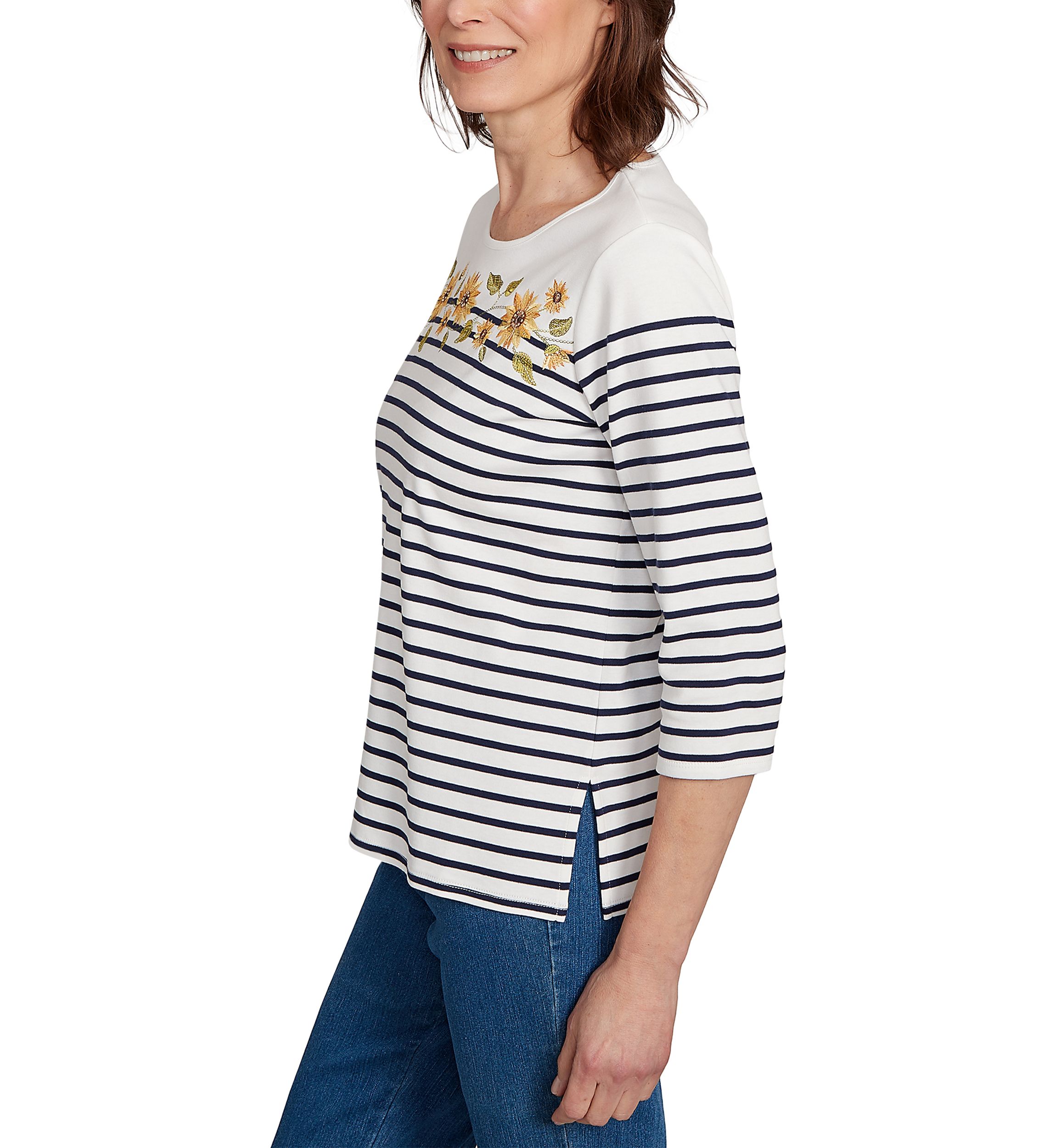 Womens  Classics Sunflowers Yoke Stripe Top
