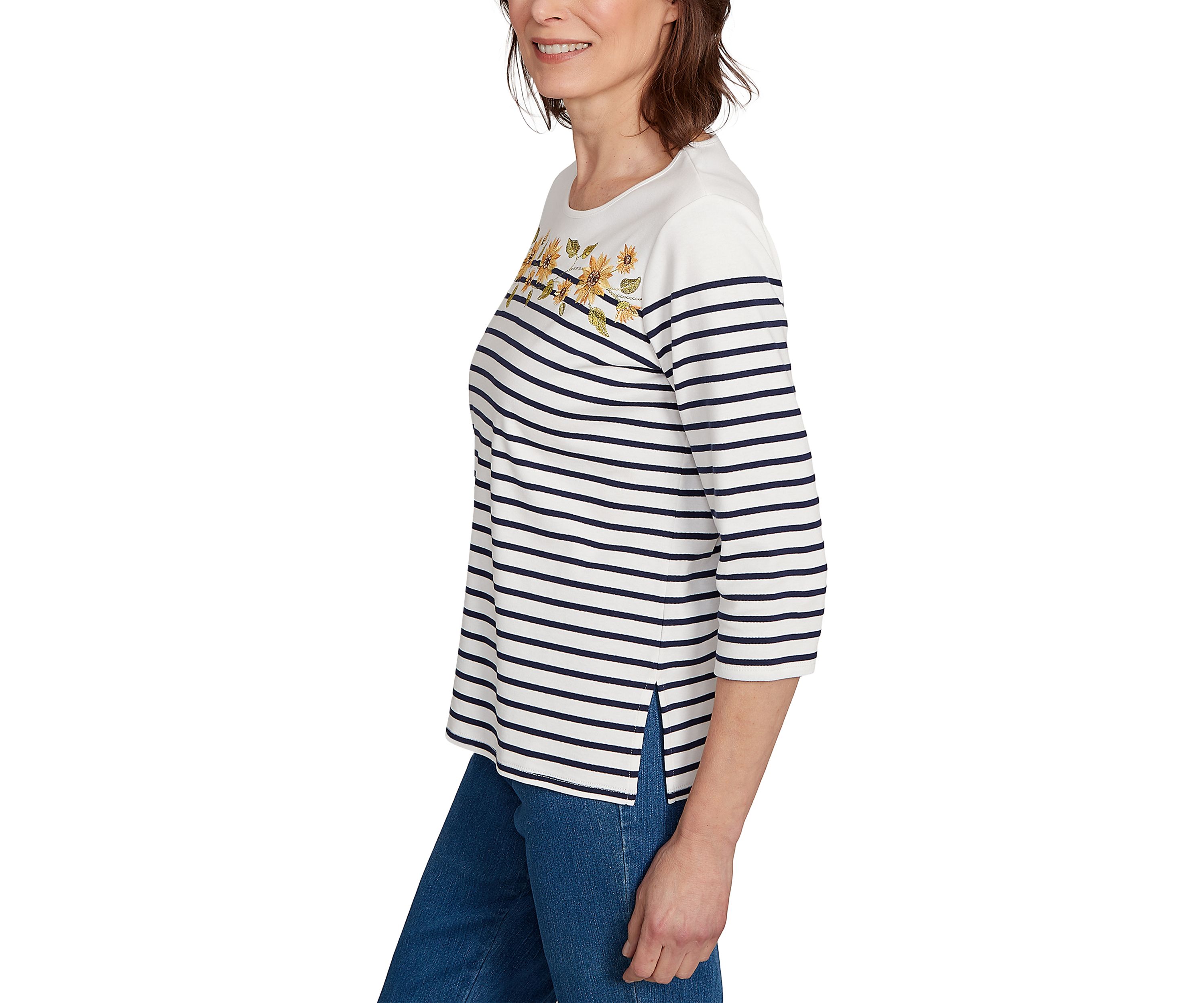 Womens  Classics Sunflowers Yoke Stripe Top