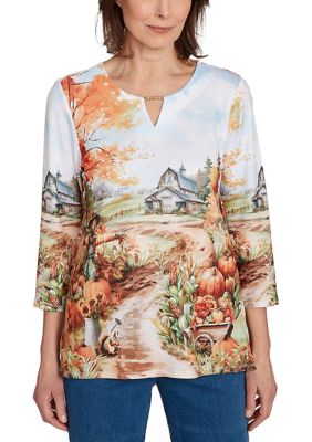 Alfred Dunner Women's Classics Farm Landscape Top | Belk