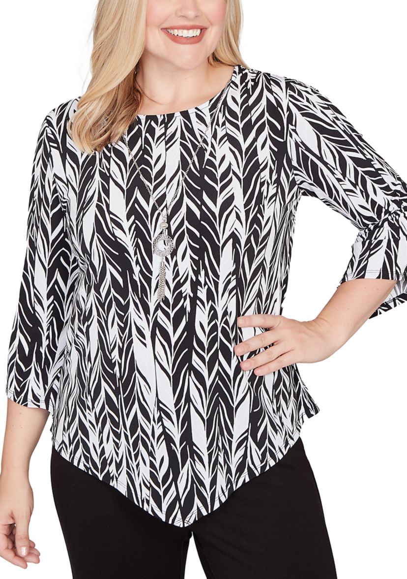 Womens Classics Abstract Feathers Top 