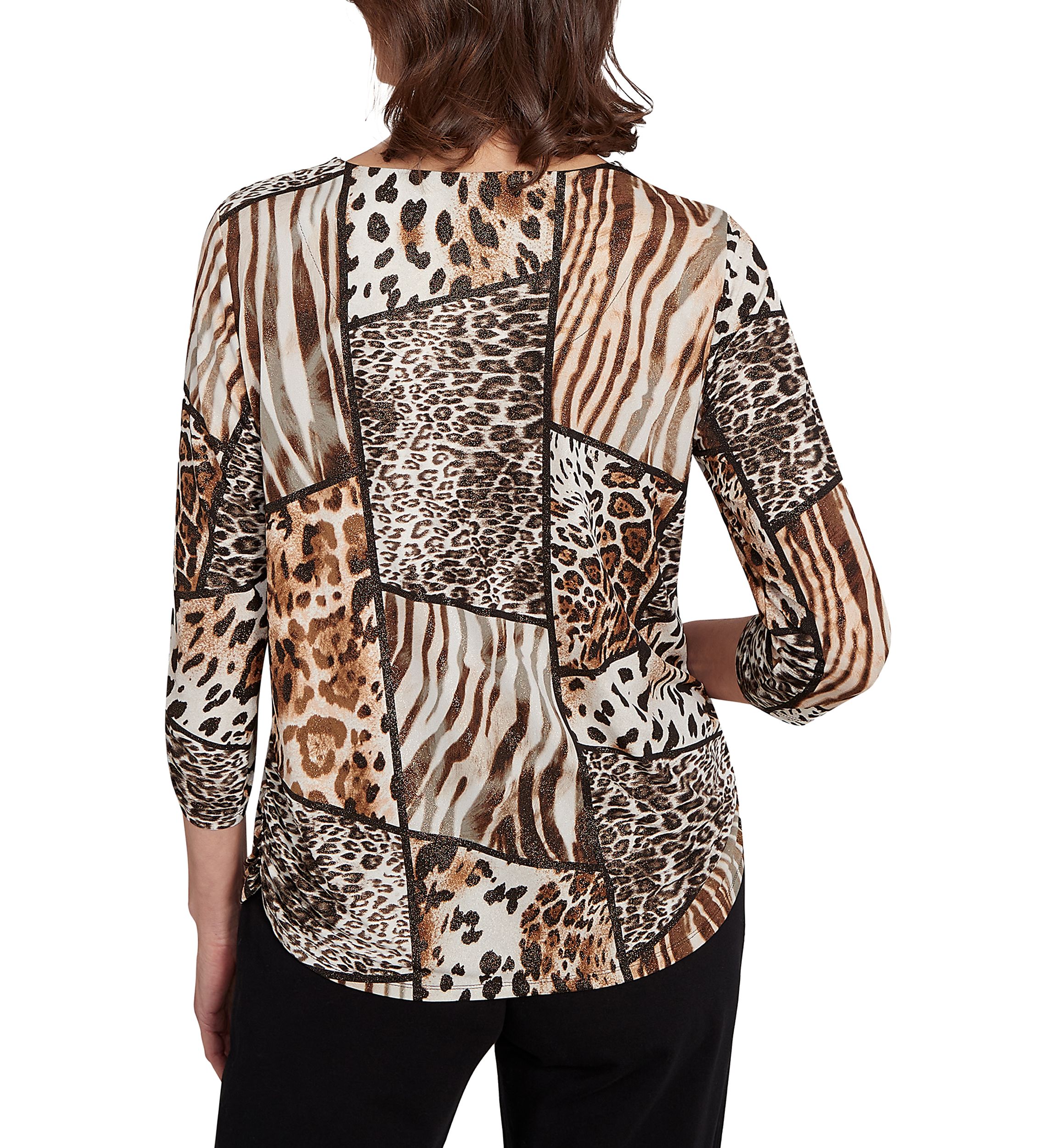 Womens Animal Color-Block Puff Print Top