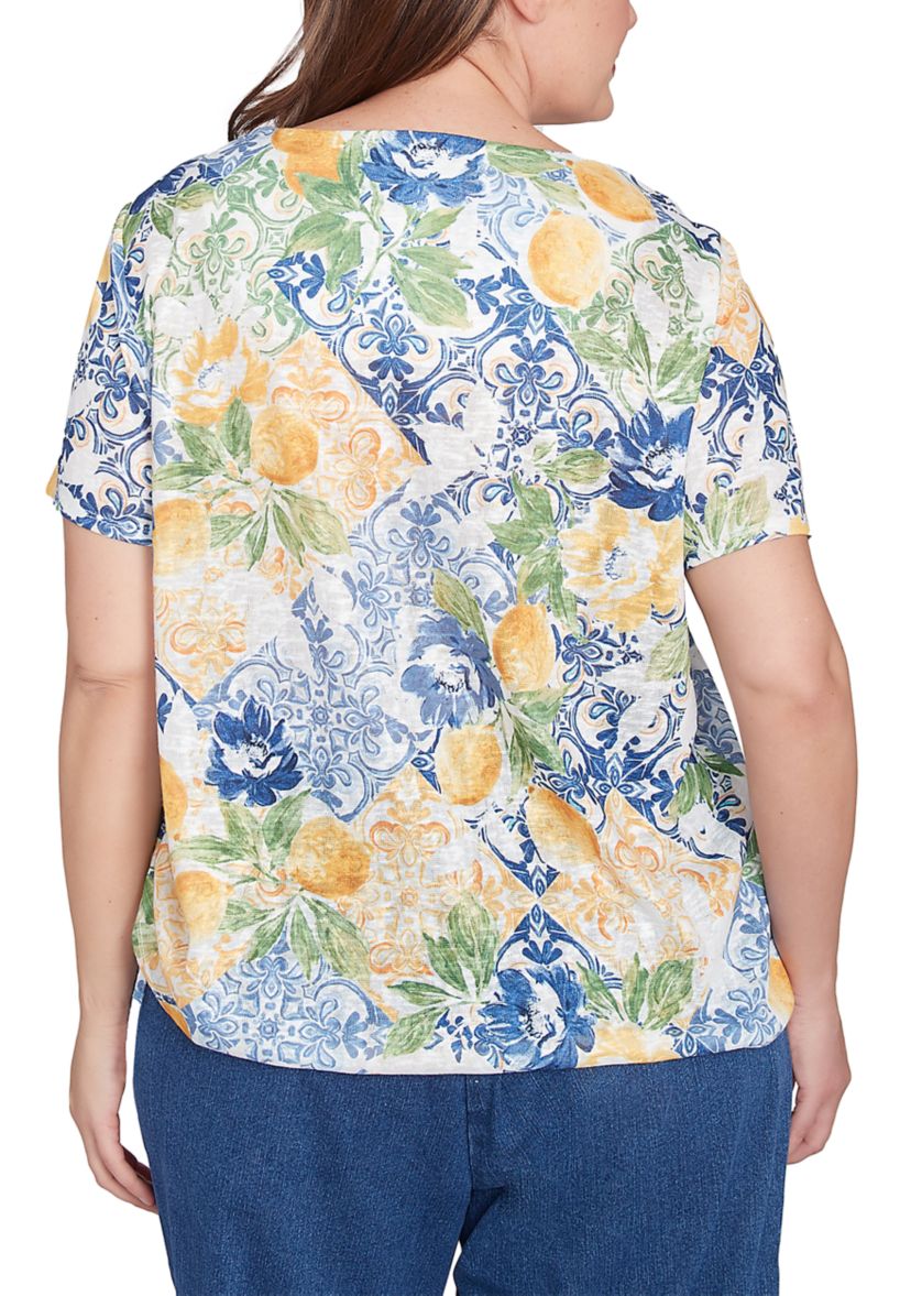 Plus Size Key Items Lemon Tiles Top 