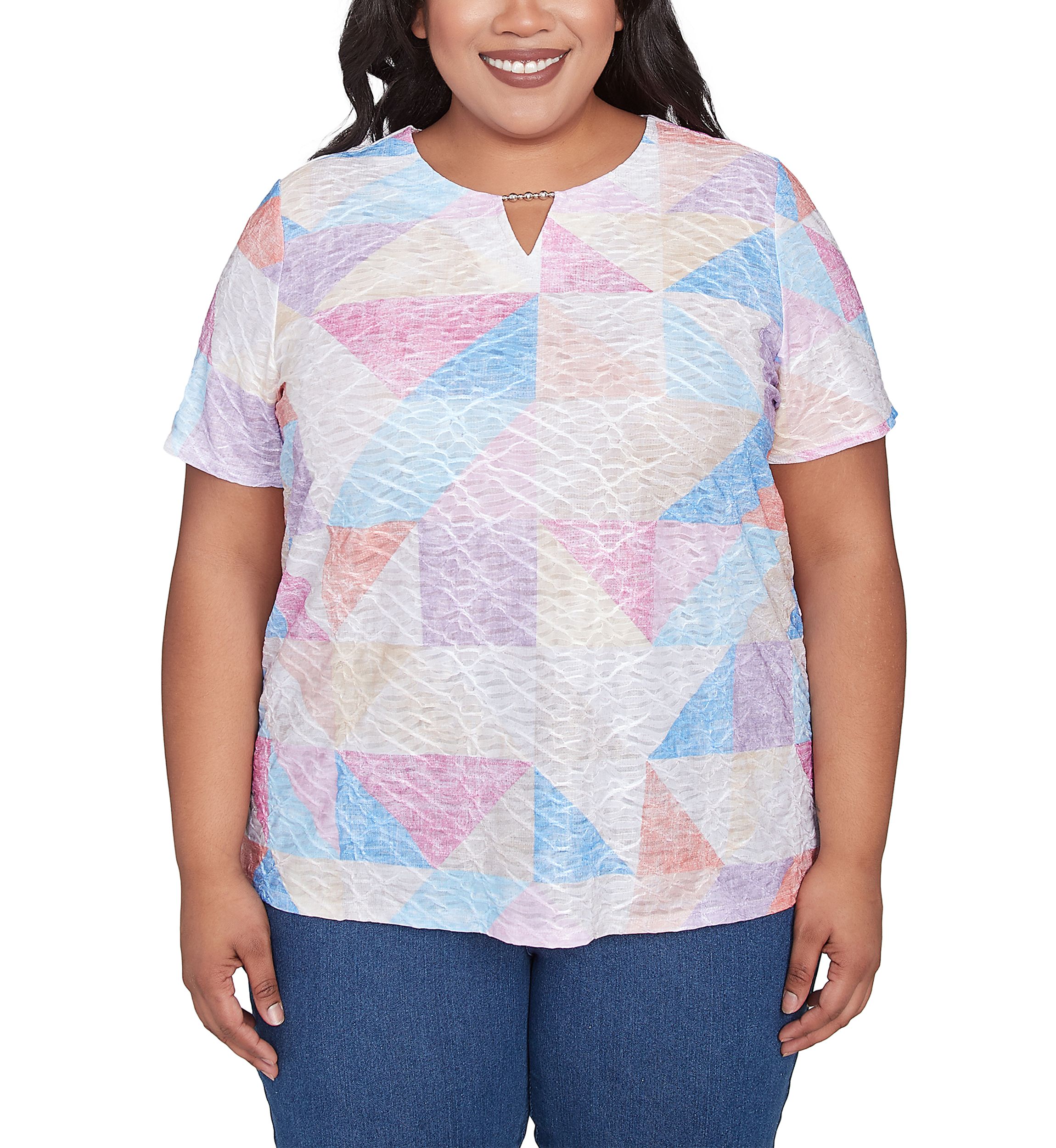 Plus Size Key Items Patchwork Top