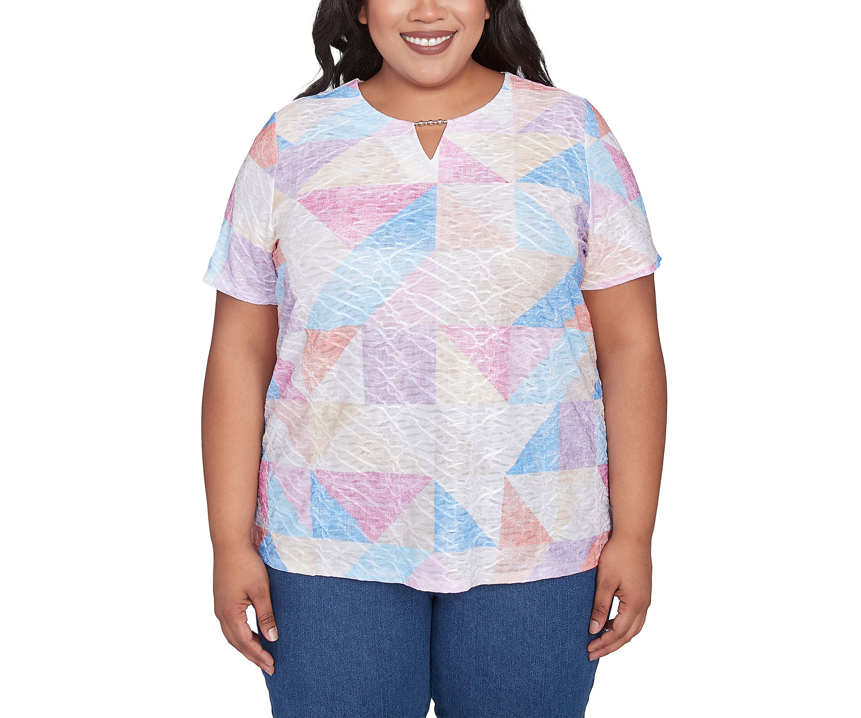 Plus Size Key Items Patchwork Top