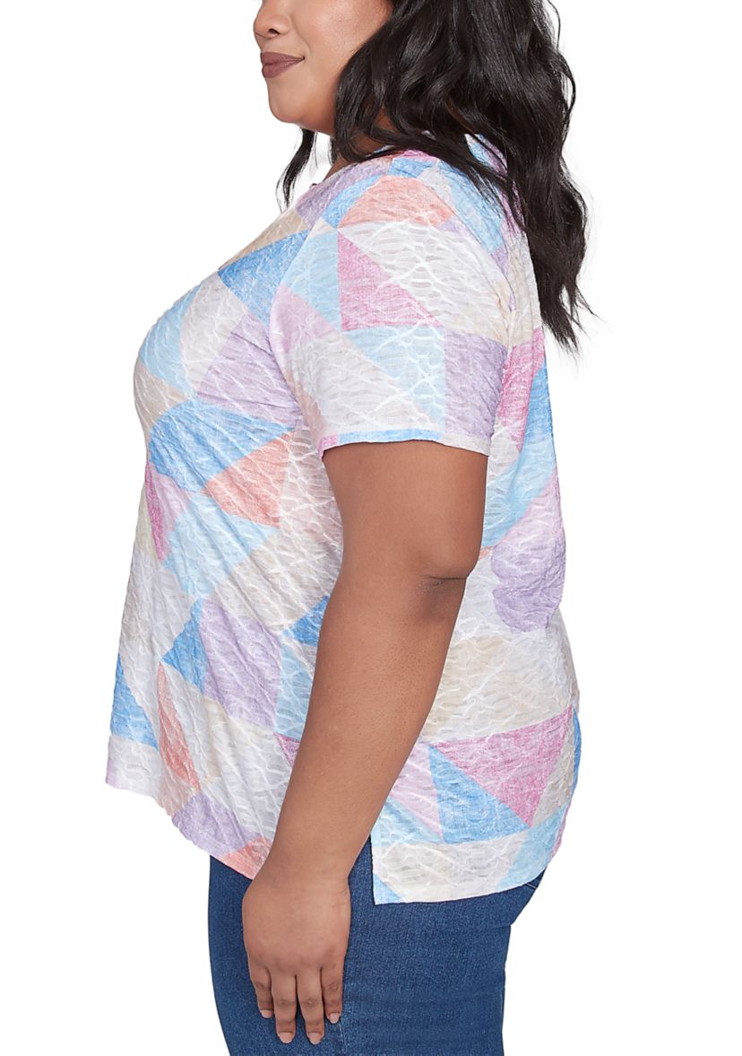 Plus Size Key Items Patchwork Top