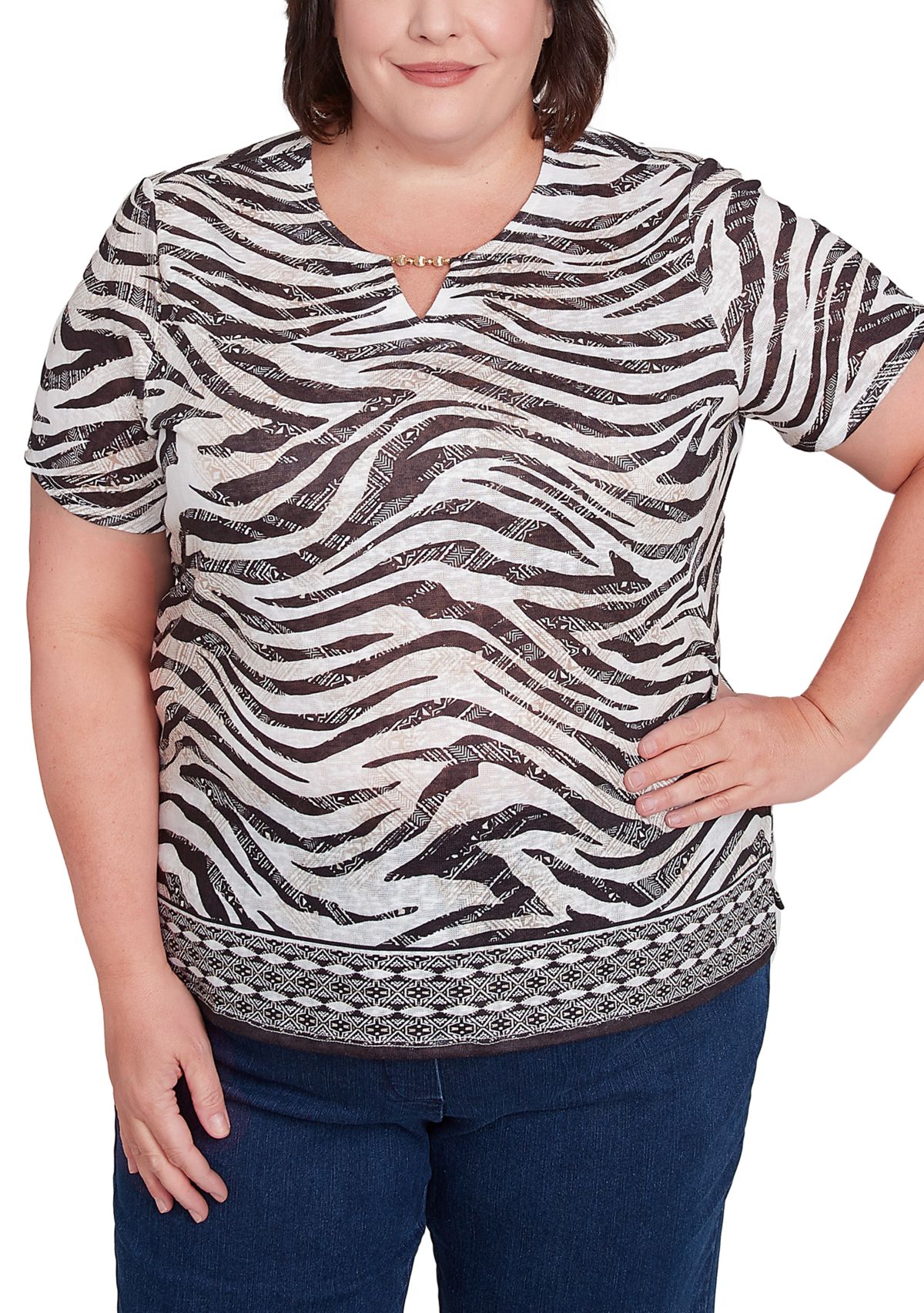 Plus Size Key Items Animal Border Top 