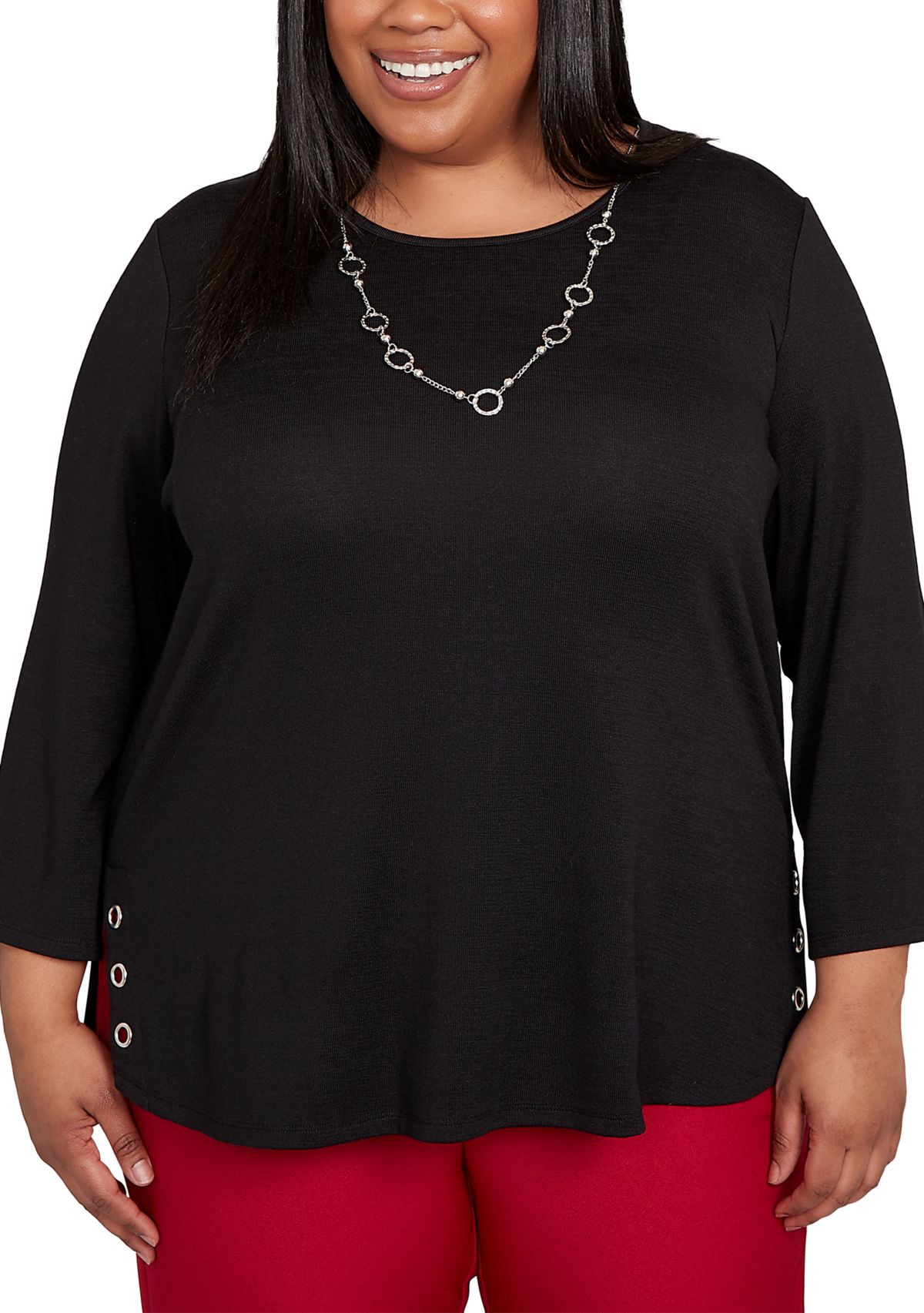 Plus Size Melange Top with Necklace