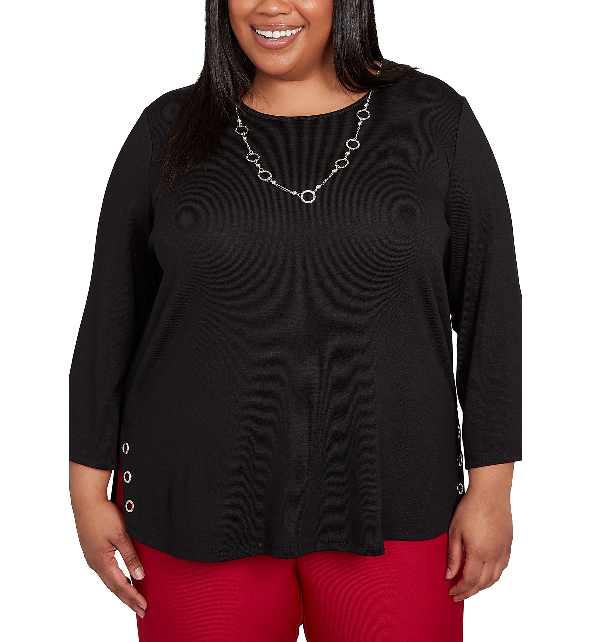 Plus Size Melange Top with Necklace