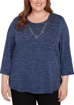 Alfred Dunner Women's Plus Size Melange Top with Necklace, 2X – 65% Off