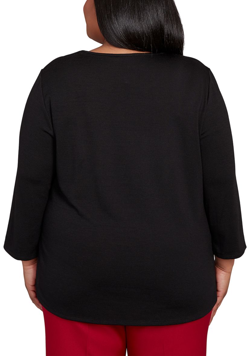 Plus Size Melange Top with Necklace