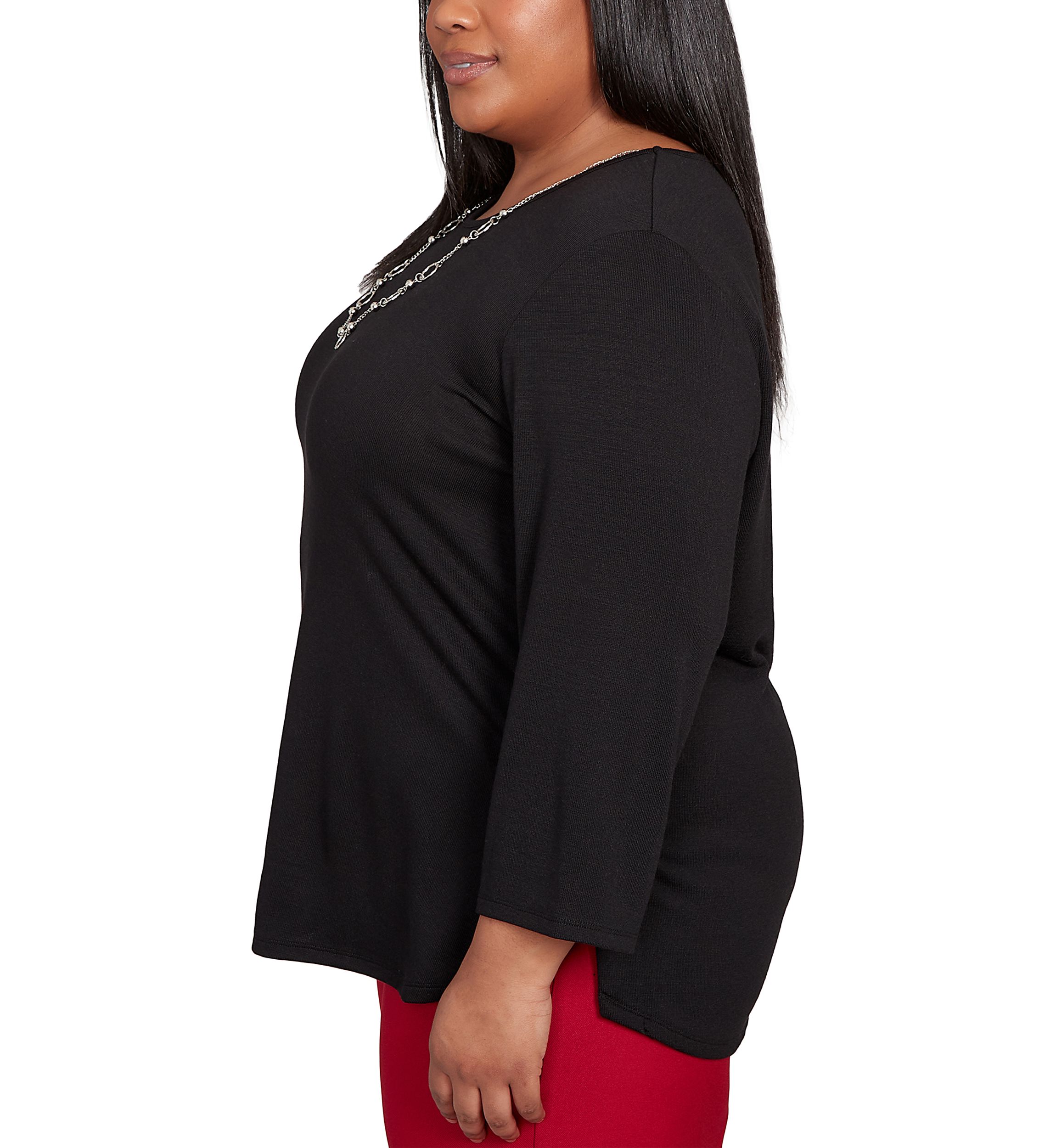 Plus Size Melange Top with Necklace