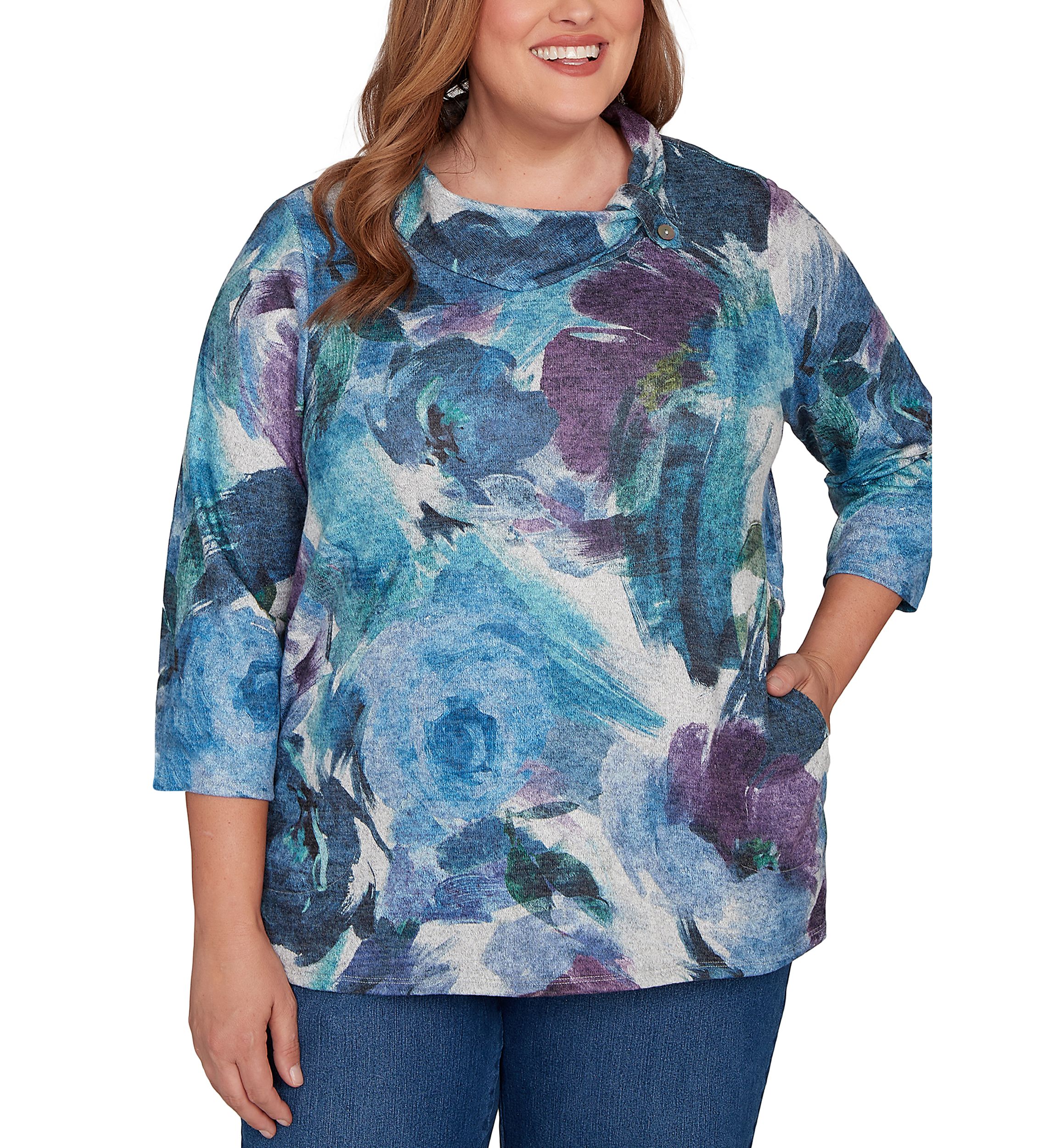 Plus Size Classics Brushstroke Floral Top 