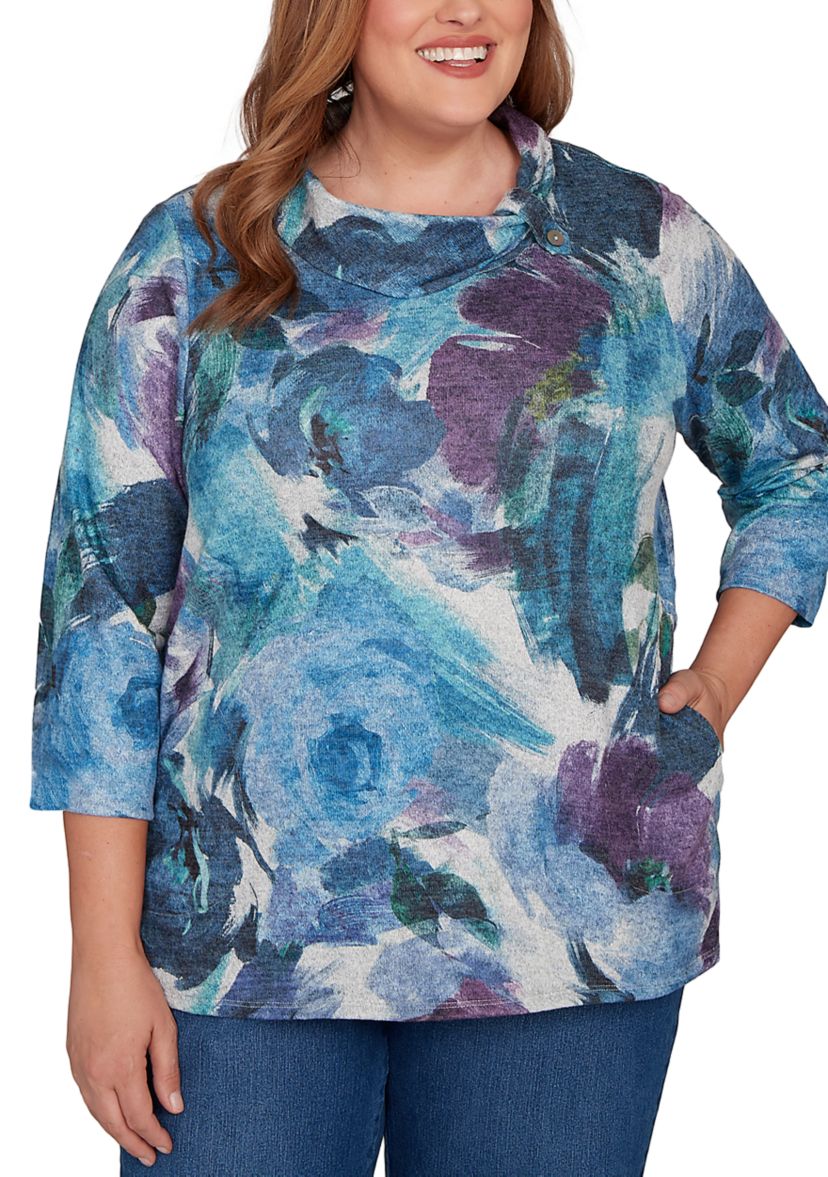 Plus Size Classics Brushstroke Floral Top 