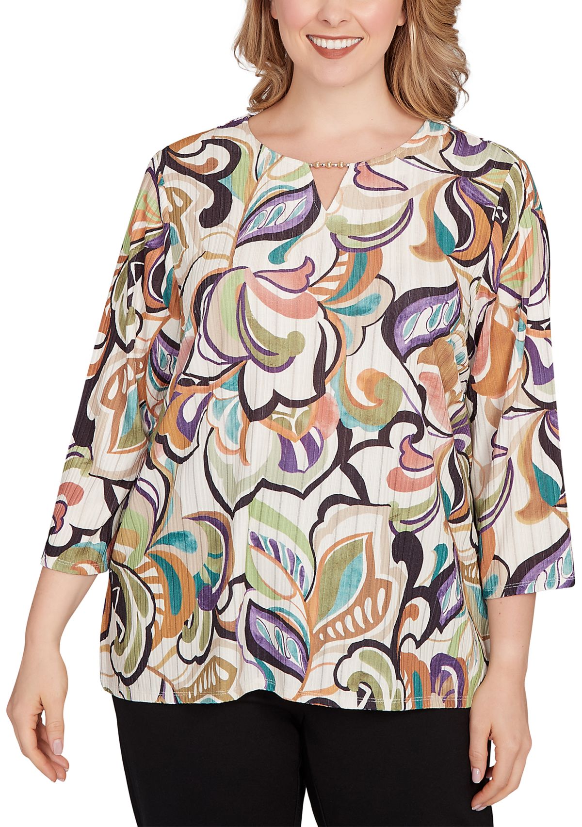Plus Size Classics Abstract Scroll Top