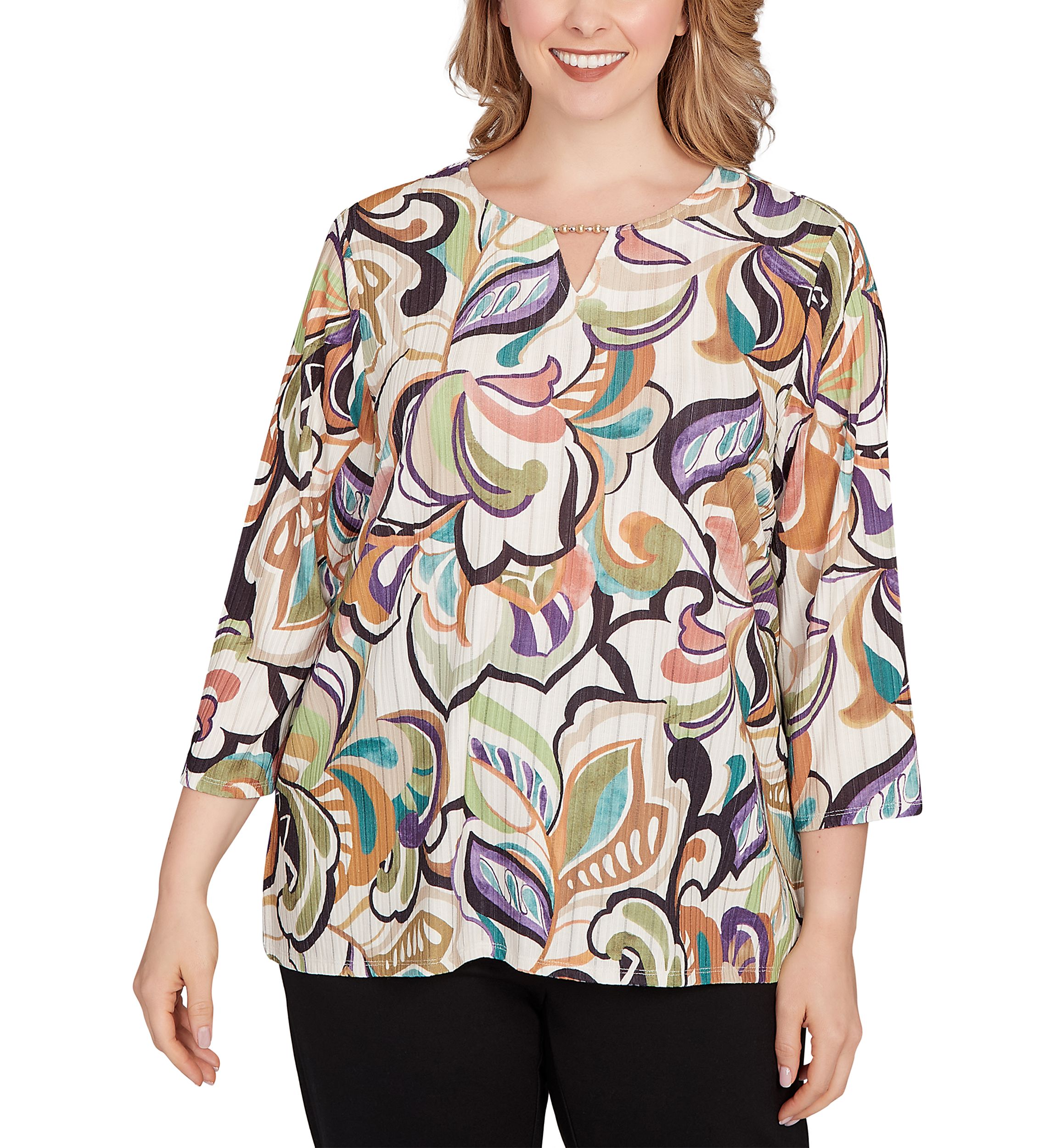 Plus Size Classics Abstract Scroll Top