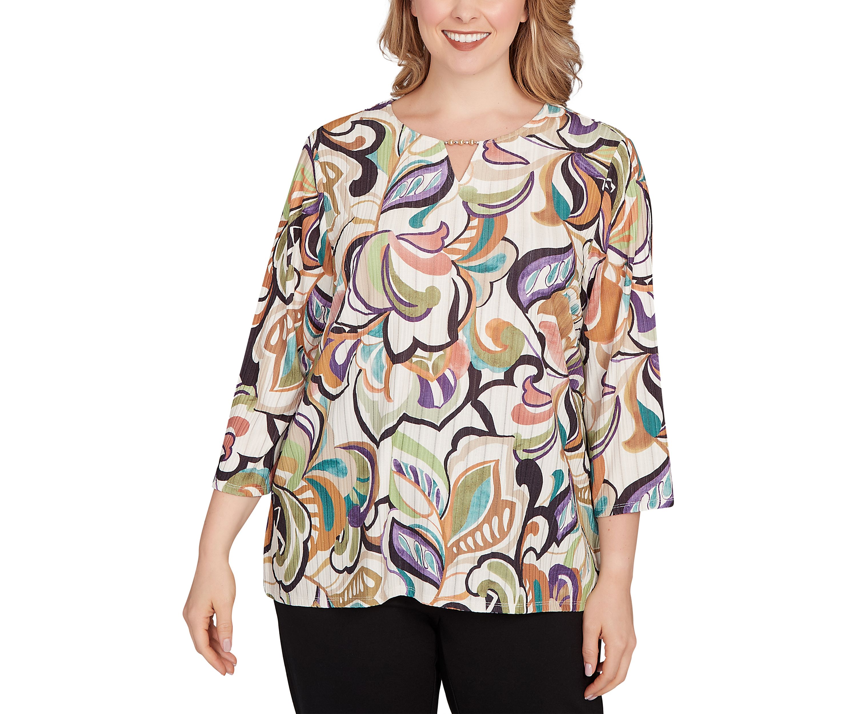 Plus Size Classics Abstract Scroll Top