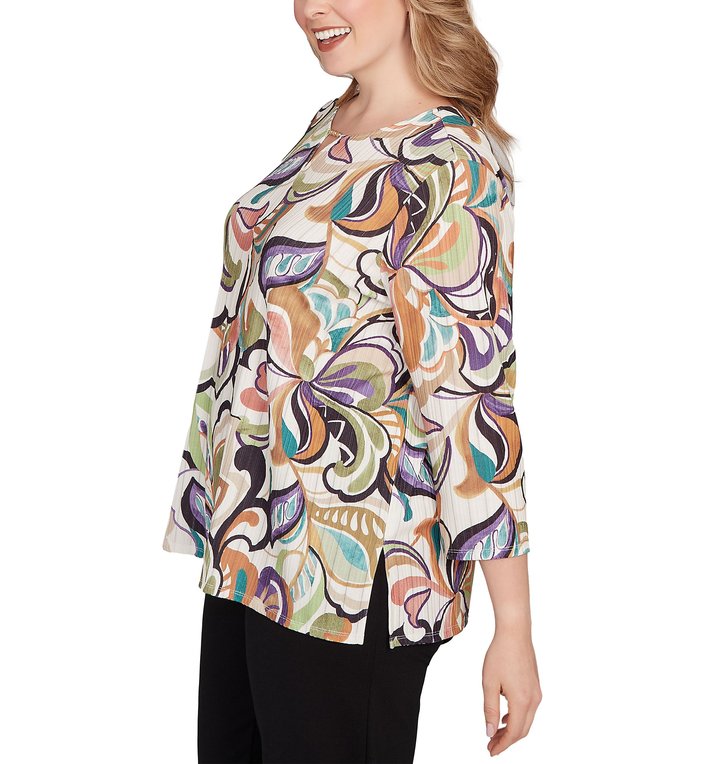 Plus Size Classics Abstract Scroll Top