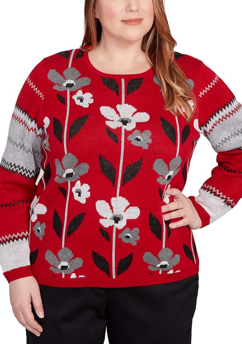 Plus Size Vertical Flowers Sweater