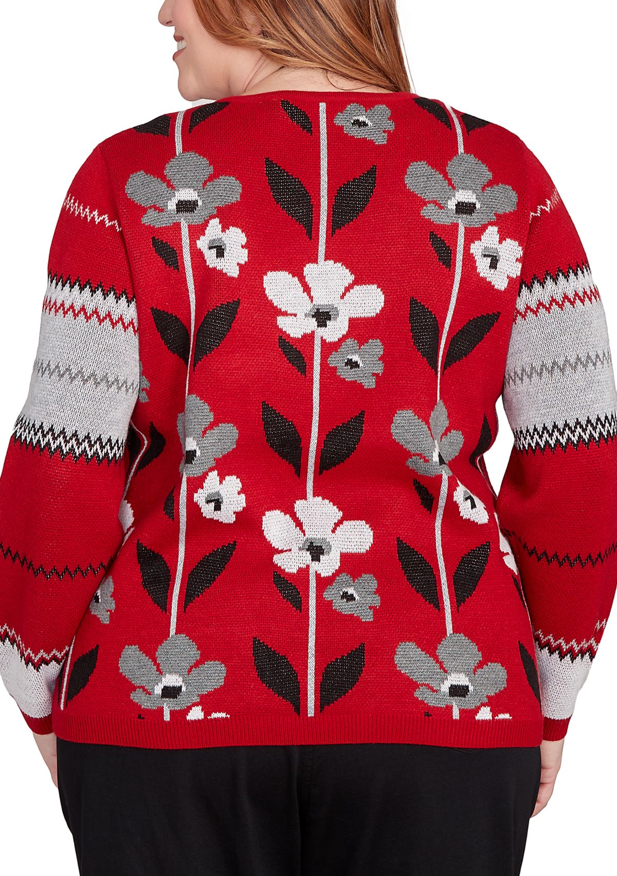 Plus Size Vertical Flowers Sweater