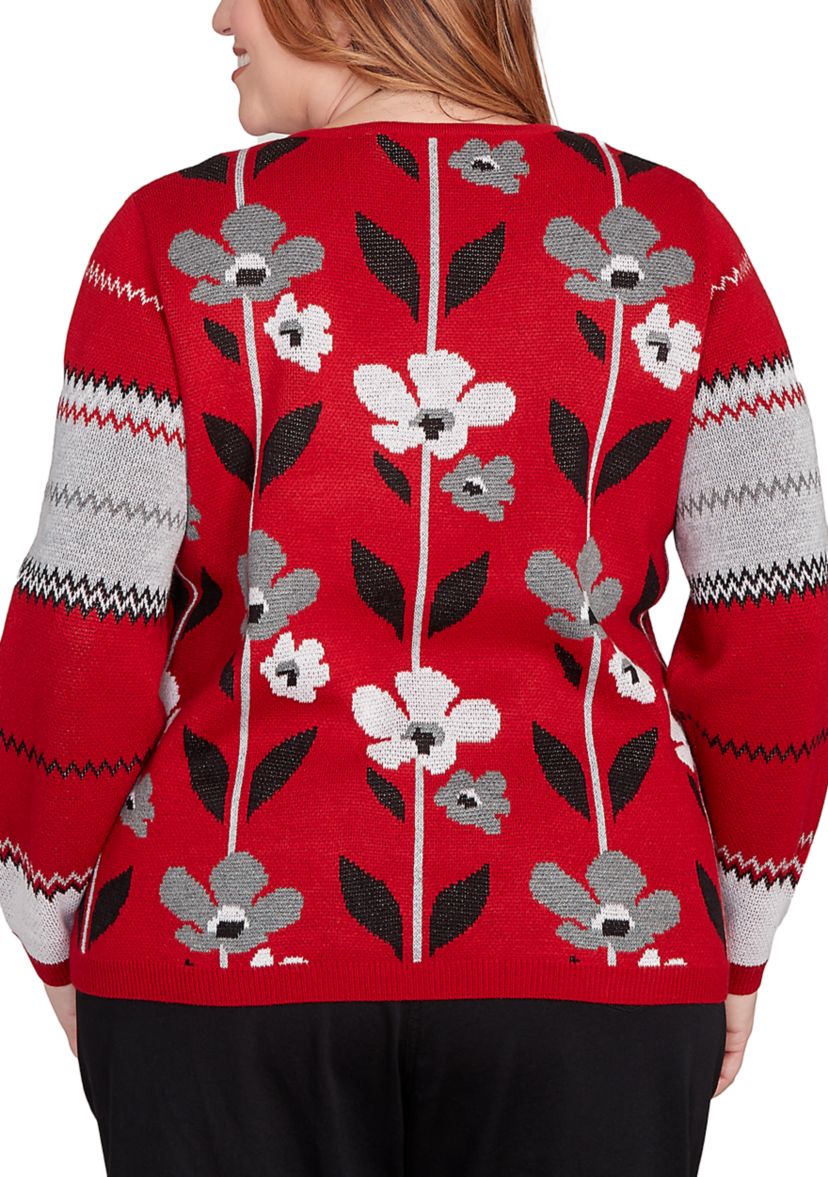 Plus Size Vertical Flowers Sweater