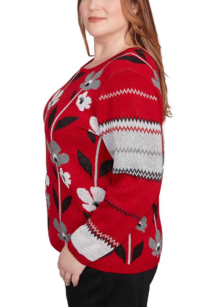 Plus Size Vertical Flowers Sweater