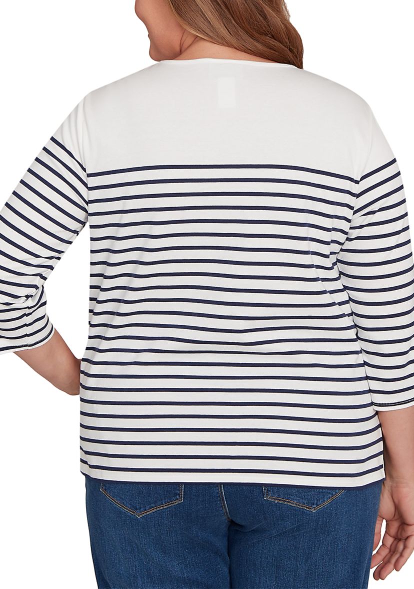 Plus Size Classics Sunflowers Yoke Stripe Top