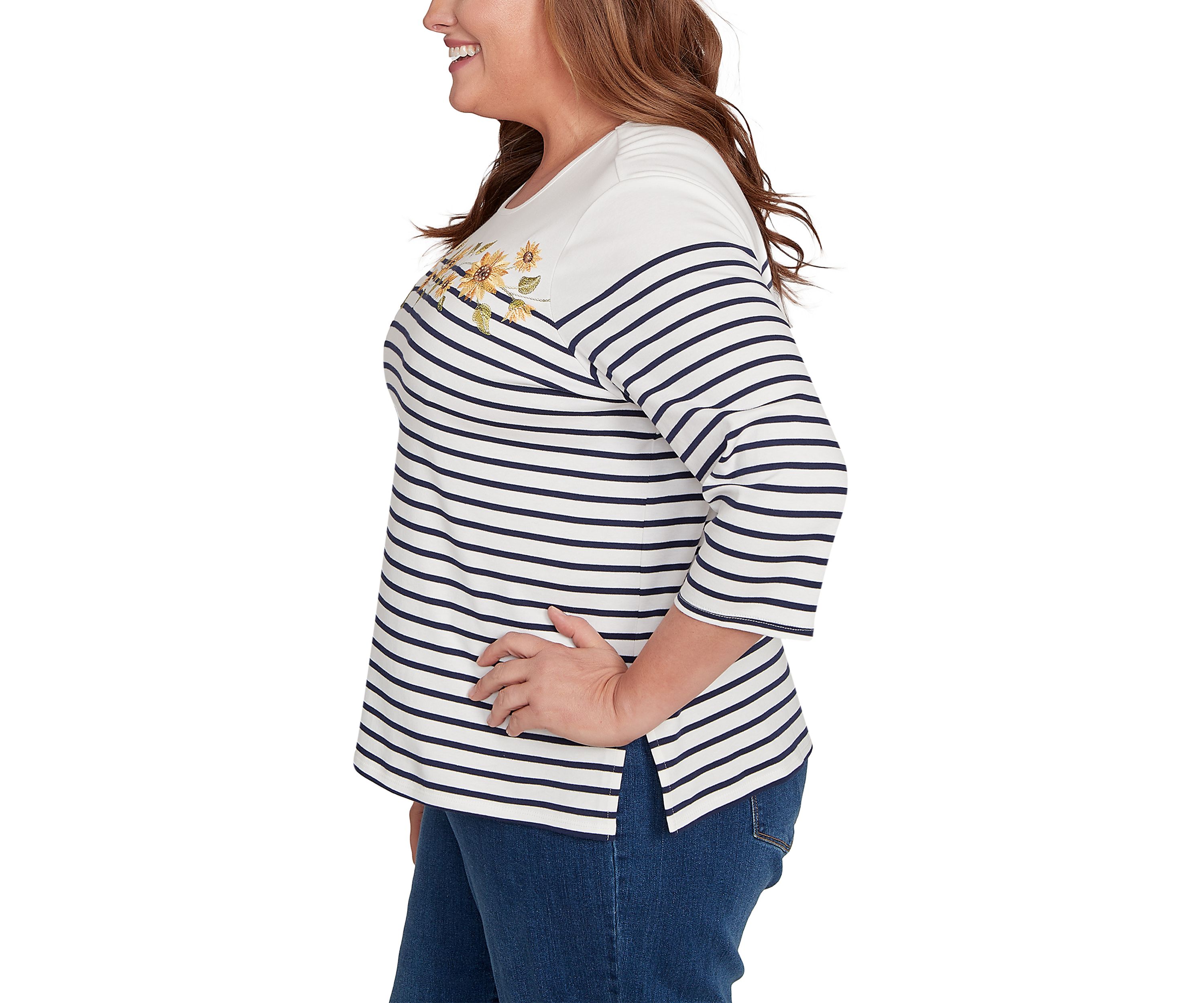 Plus Size Classics Sunflowers Yoke Stripe Top