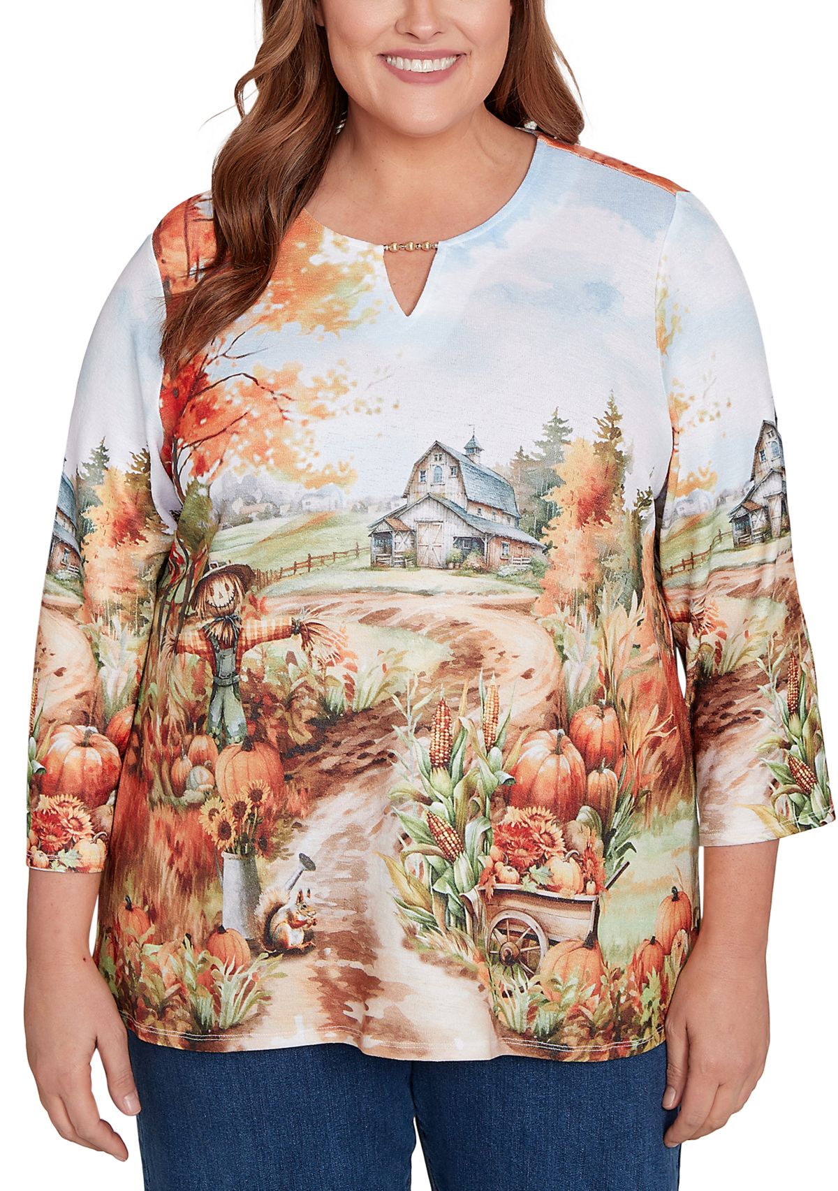 Plus Size Classics Farm Landscape Top 