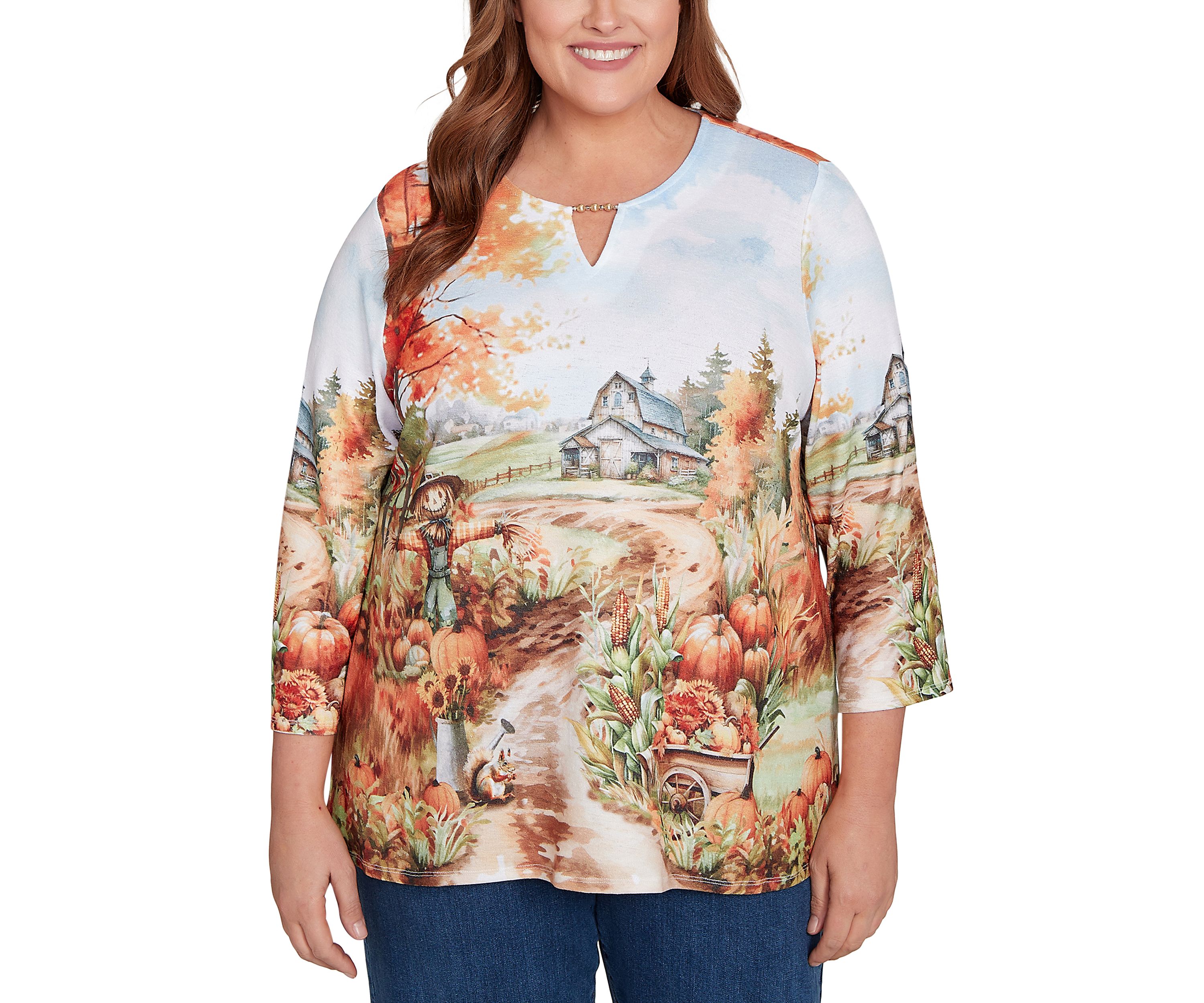Plus Size Classics Farm Landscape Top 